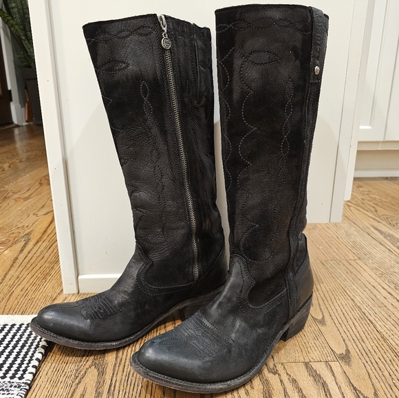 LibertyTall Black Nubuck Greased Embroidered Boots - Picture 3 of 11